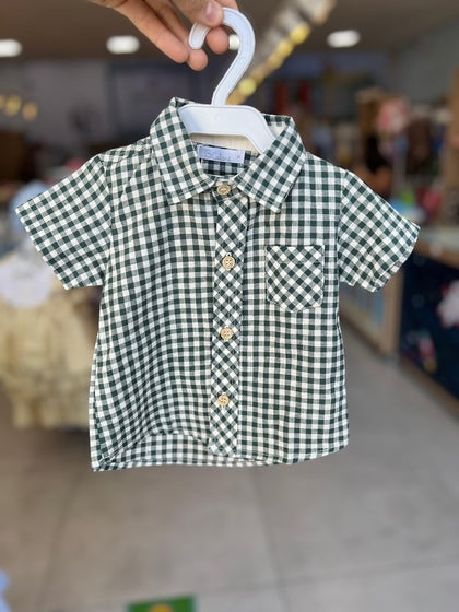 CAMISA MANGA CURTA NATALINA VICHY XADREZ LINHO BOLSO MENINO BARBARA KIDS