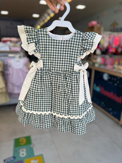 VESTIDO MANGA CURTA VICHY XADREZ NATALINO DUPLO LAÇO BABADOS MENINA BARBARA KIDS