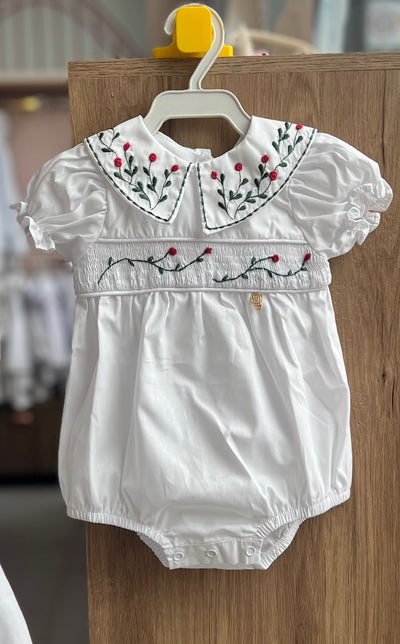ROMPER PIMPÃO MANGA CURTA CASINHA DE ABELHA NATAL GOLA FLORAL BORDADA MENINA LUI BAMBINI
