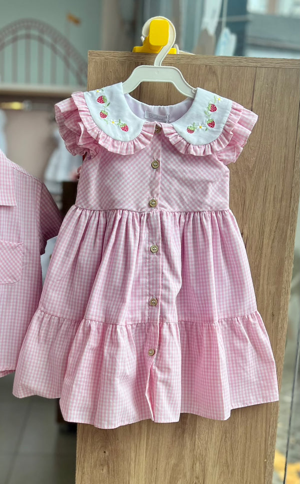 VESTIDO REGATA XADREZ NATAL BORDADO MORANGO LAÇOS DUPLOS MENINA BARBARA KIDS