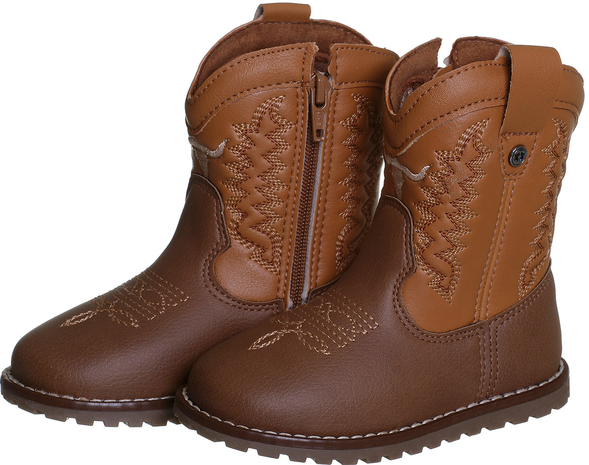 BOTA TEXANA BORDADO TOURO ZÍPER MENINO XUÁ XUÁ - MARROM/CARAMELO