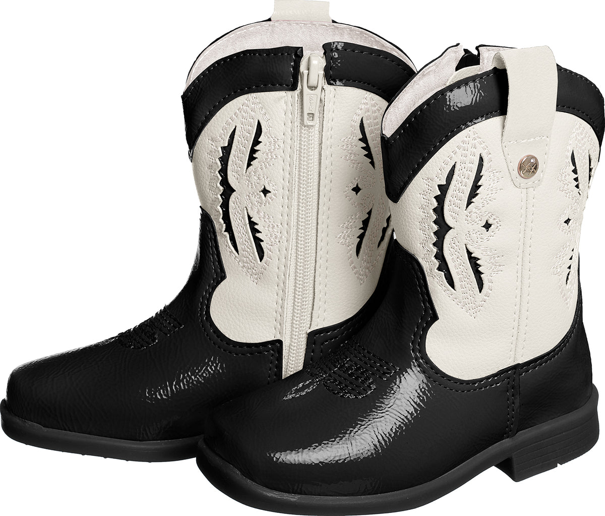BOTA TEXANA ZÍPER BORDADO BOIADEIRA COWGIRL MENINA XUÁ XUÁ - PÉROLA/PRETO