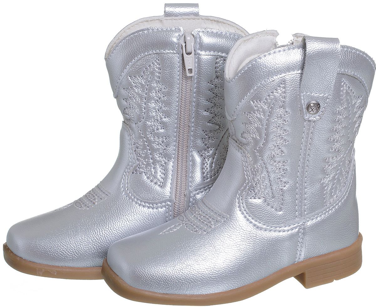 BOTA TEXANA ZÍPER BORDADO BOIADEIRA COWGIRL MENINA XUÁ XUÁ - PRATA