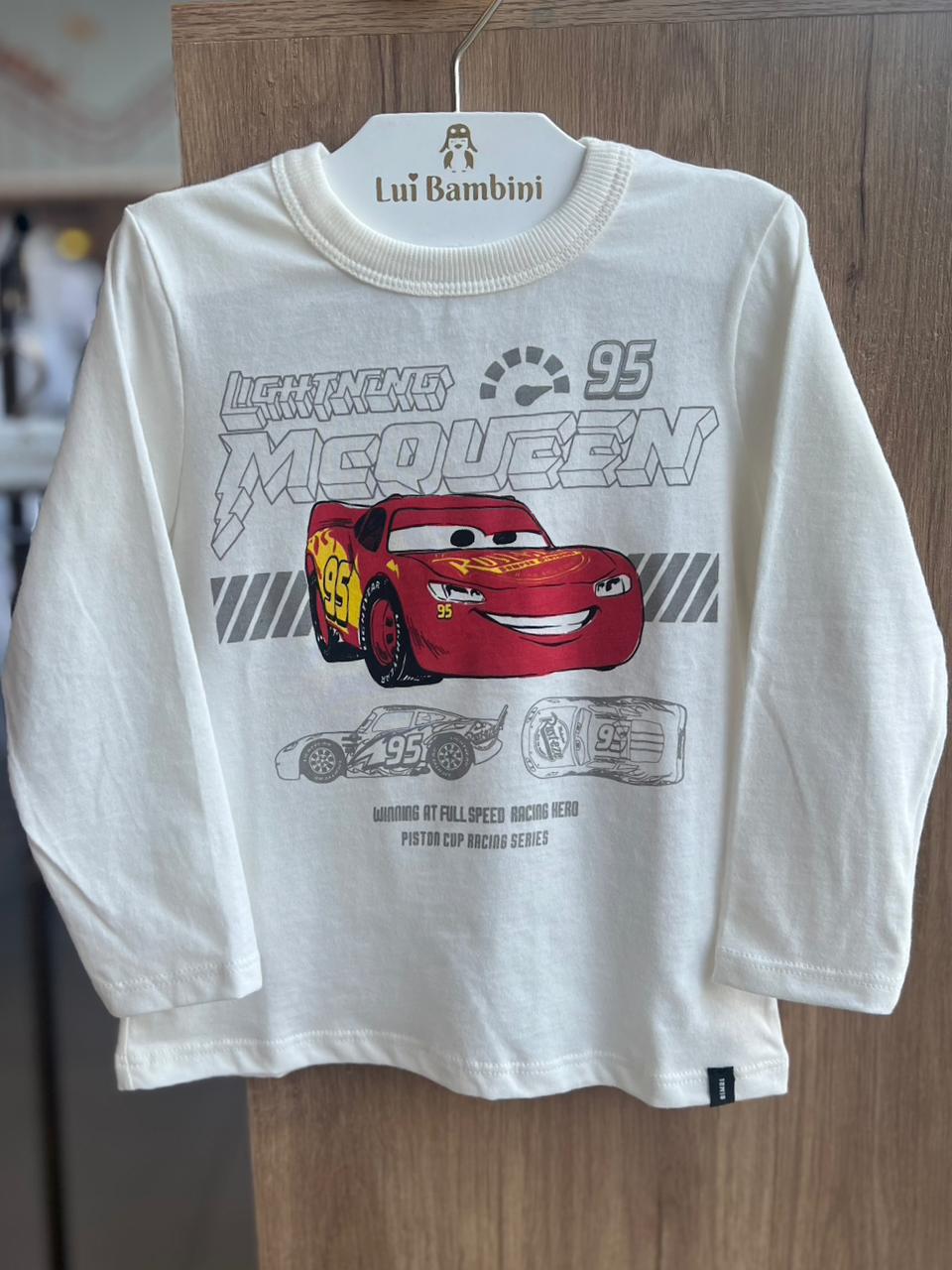 CAMISETA MANGA LONGA CARROS RELAMPAGO MCQUEEN CORRIDA MENINO BIMBI - OFF