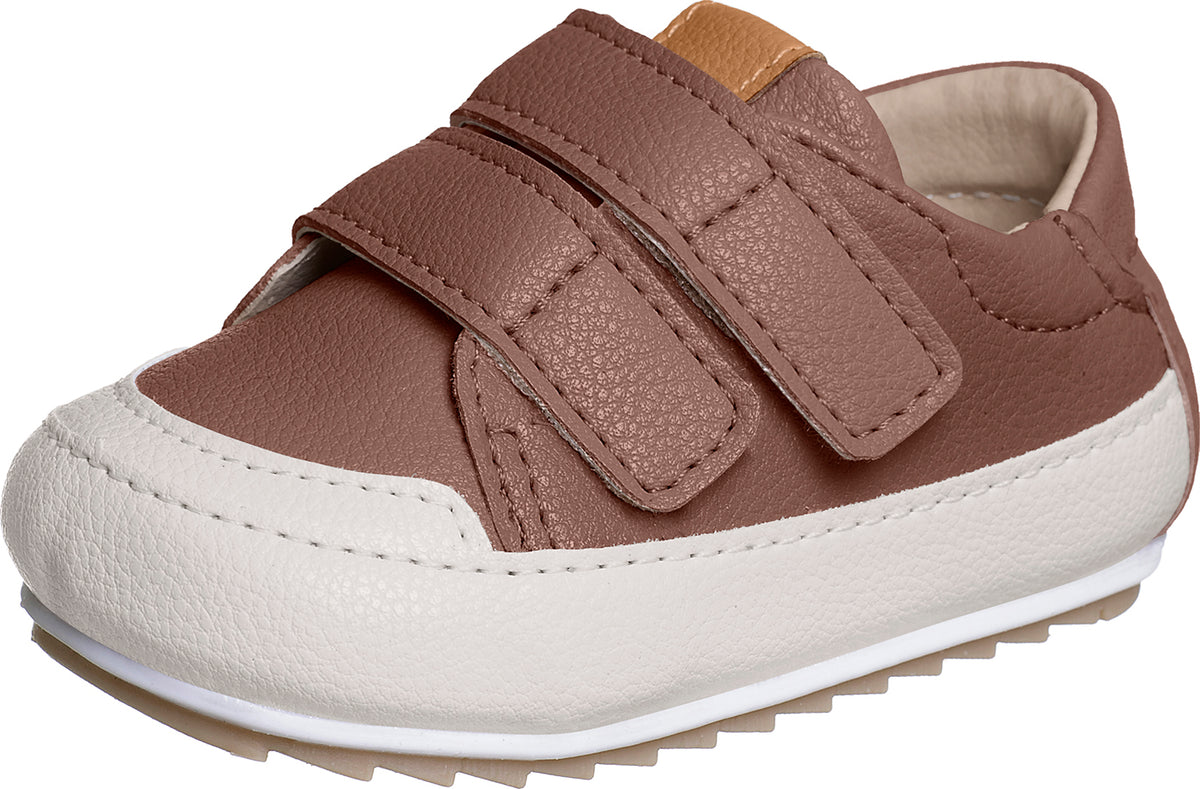SAPATO MOCASSIM VELCRO DUPLO BÁSICO LISO MENINO XUÁ XUÁ - MARROM/OFF