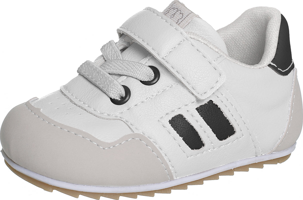 SAPATO MOCASSIM CADARÇO VELCRO LISTRAS CADARÇO MENINO XUÁ XUÁ - BRANCO/PRETO