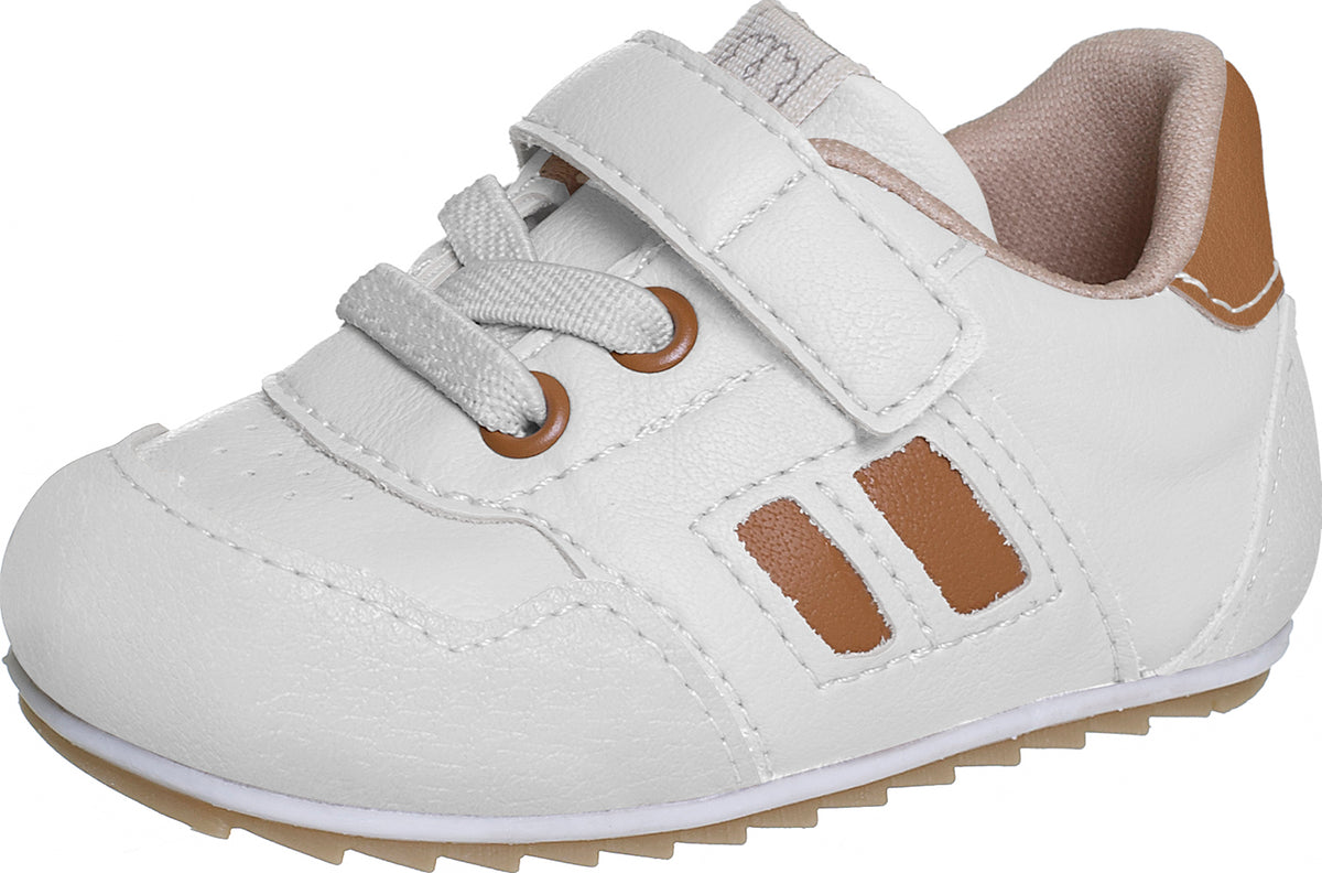 SAPATO MOCASSIM CADARÇO VELCRO LISTRAS CADARÇO MENINO XUÁ XUÁ - BRANCO/CARAMELO