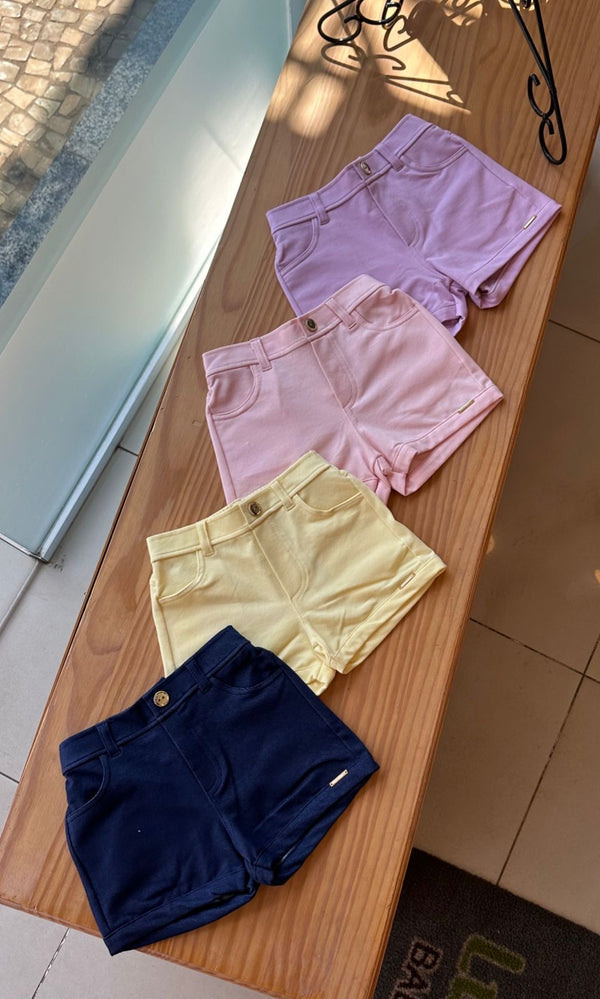 SHORT BARRA DOBRADA COM BOLSO E BOTÃO DOURADO MENINA PULLA BULLA