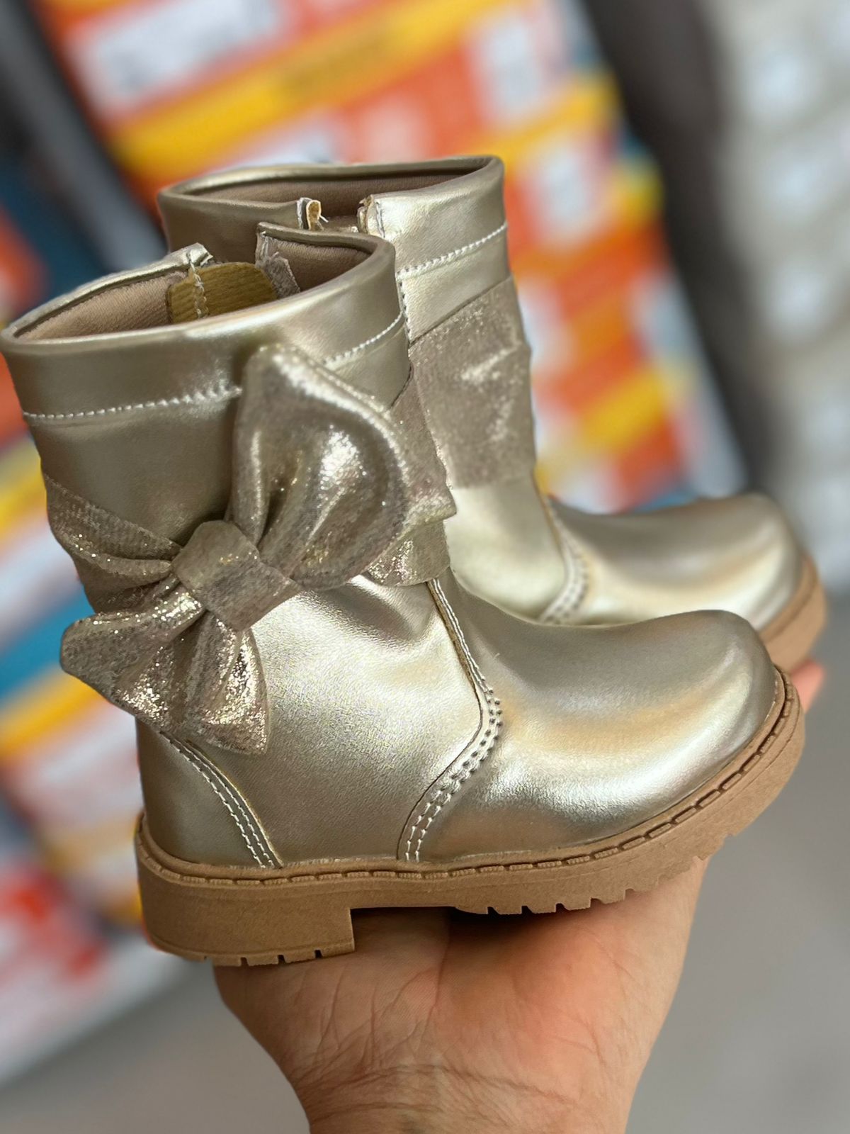 BOTA LOVE CANO MÉDIO ZÍPER LAÇO BOIADEIRA COWGIRL MENINA UNIPASSO - DOURADO