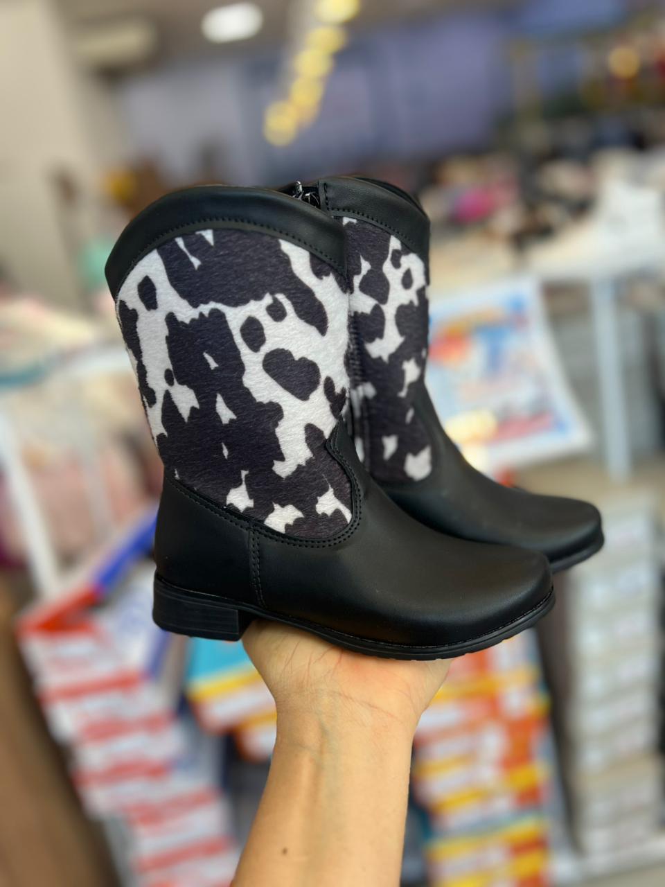 BOTA TEXANA ZÍPER BABADO BOIADEIRA COWGIRL VAQUEIRA MENINA UNIPASSO - PRETO