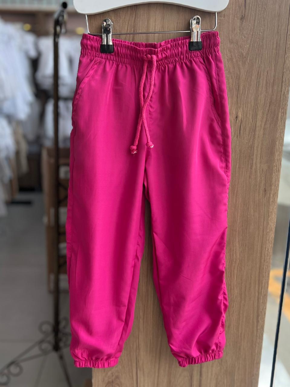 CALÇA CADARÇO JOGGER TACTEL LISA BÁSICA ELÁSTICO CÓS CORTA VENTO MENINA HAVE FUN - PINK