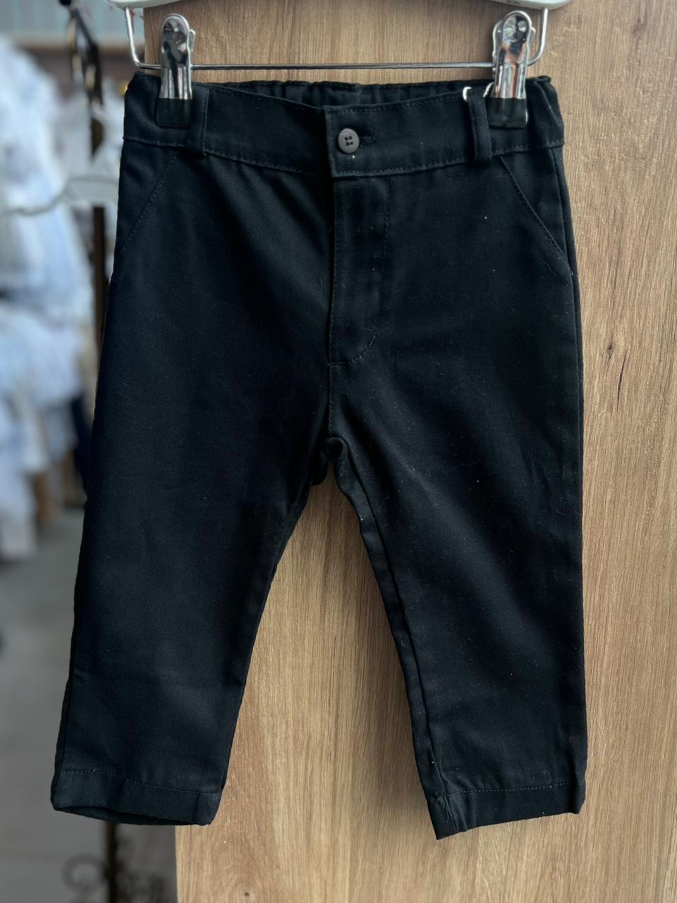 CALÇA BÁSICA SARJA BOLSO FACA FAKE AJUSTE INTERNO MENINO BARBARA KIDS - PRETO