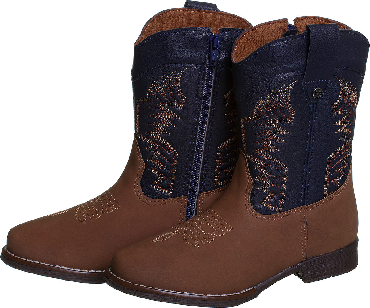 BOTA TEXANA ZÍPER BORDADO COWBOY MENINO XUÁ XUÁ - MARINHO/MARROM