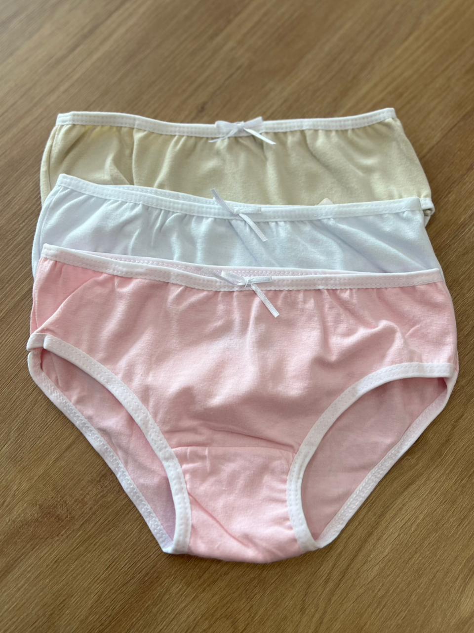 CALCINHA KIT 3 PEÇAS TRÊS CORES LISA ALGODÃO MENINA HAVE FUN - ROSA/BEGE/BRANCO