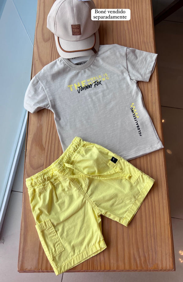 CONJUNTO CAMISETA MANGA CURTA E BERMUDA SARJA BOLSO THE WORLD MENINO JOHNNY FOX