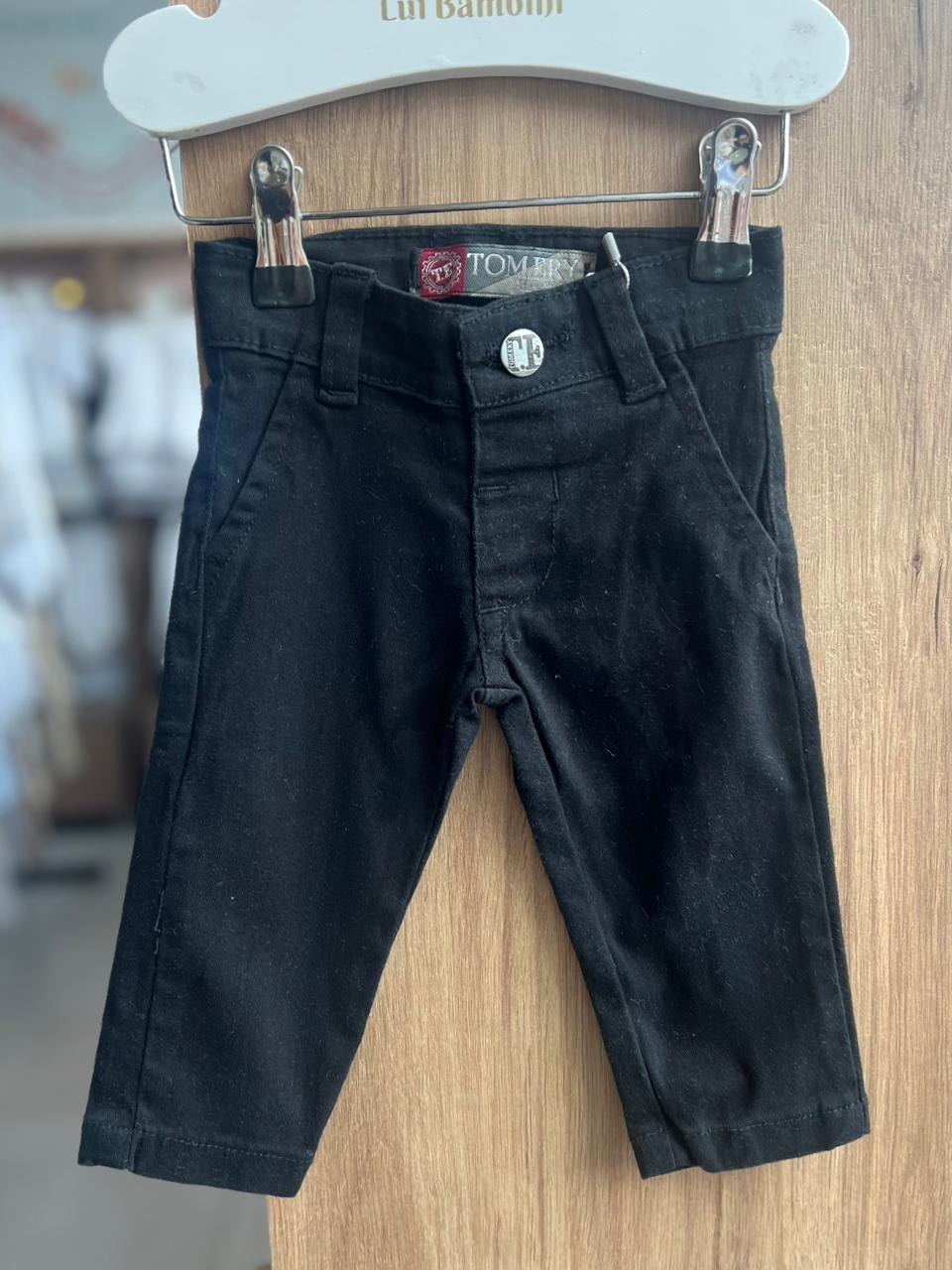 CALÇA JEANS SARJA BOLSO DECORATIVO REGULAGEM INTERNA MENINO TOM ERY - PRETO
