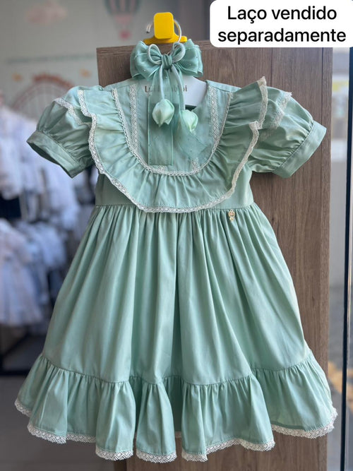 VESTIDO MANGA CURTA BABADO RENDA CLÁSSICO MENINA LUI BAMBINI - VERDE