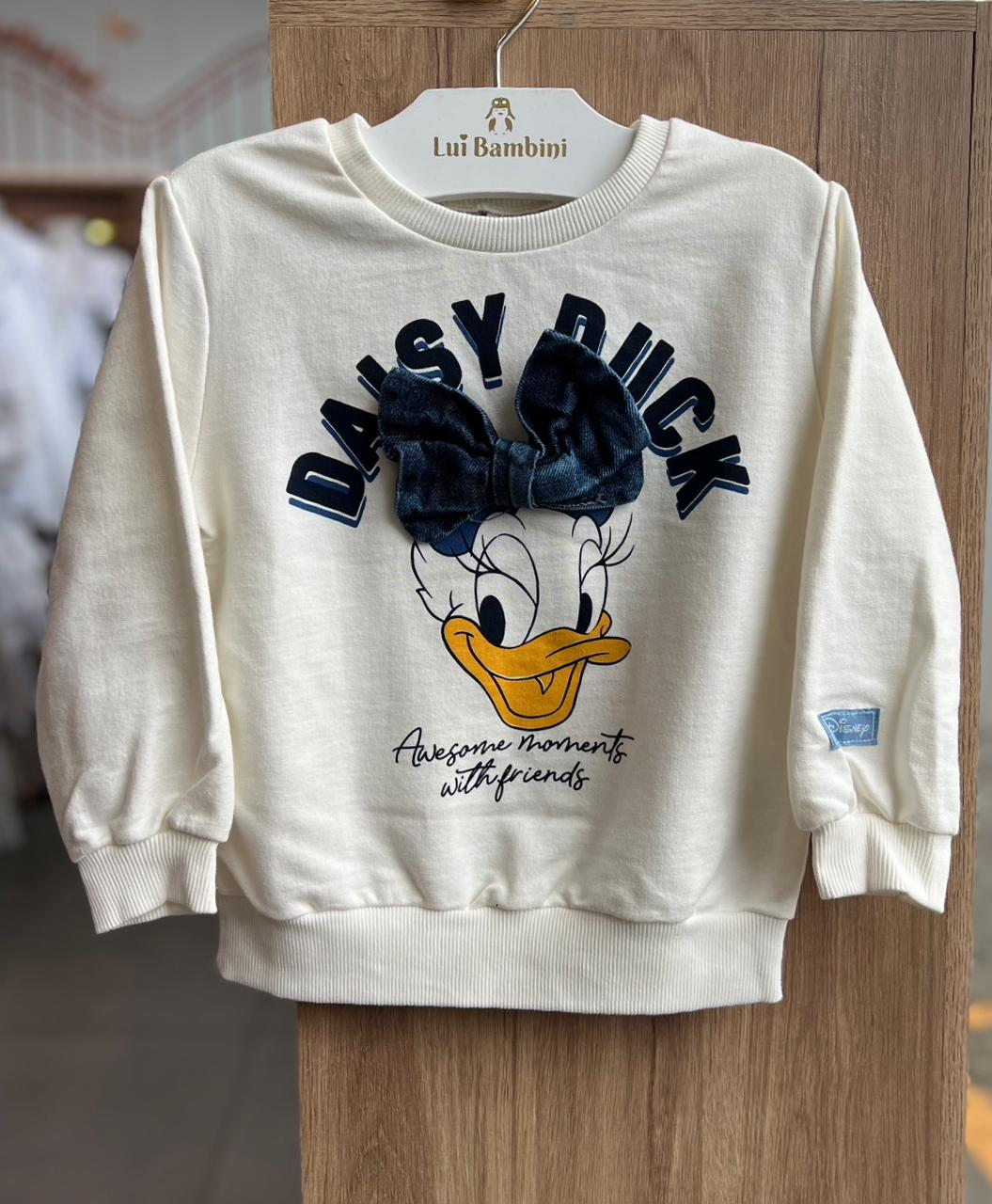 CASACO MOLETOM MANGA LONGA LAÇO JEANS DAISY DUCK MENINA MOMI - OFF