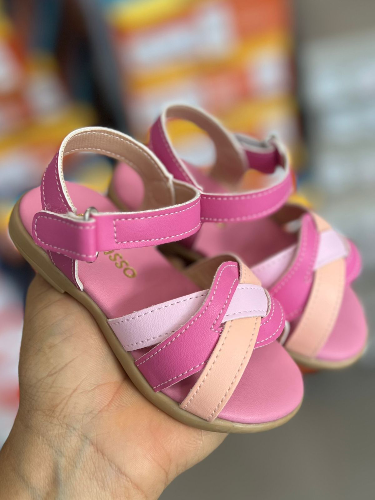 SANDÁLIA BELLA FECHO VELCRO ENTRELAÇADO MENINA UNIPASSO - ROSA