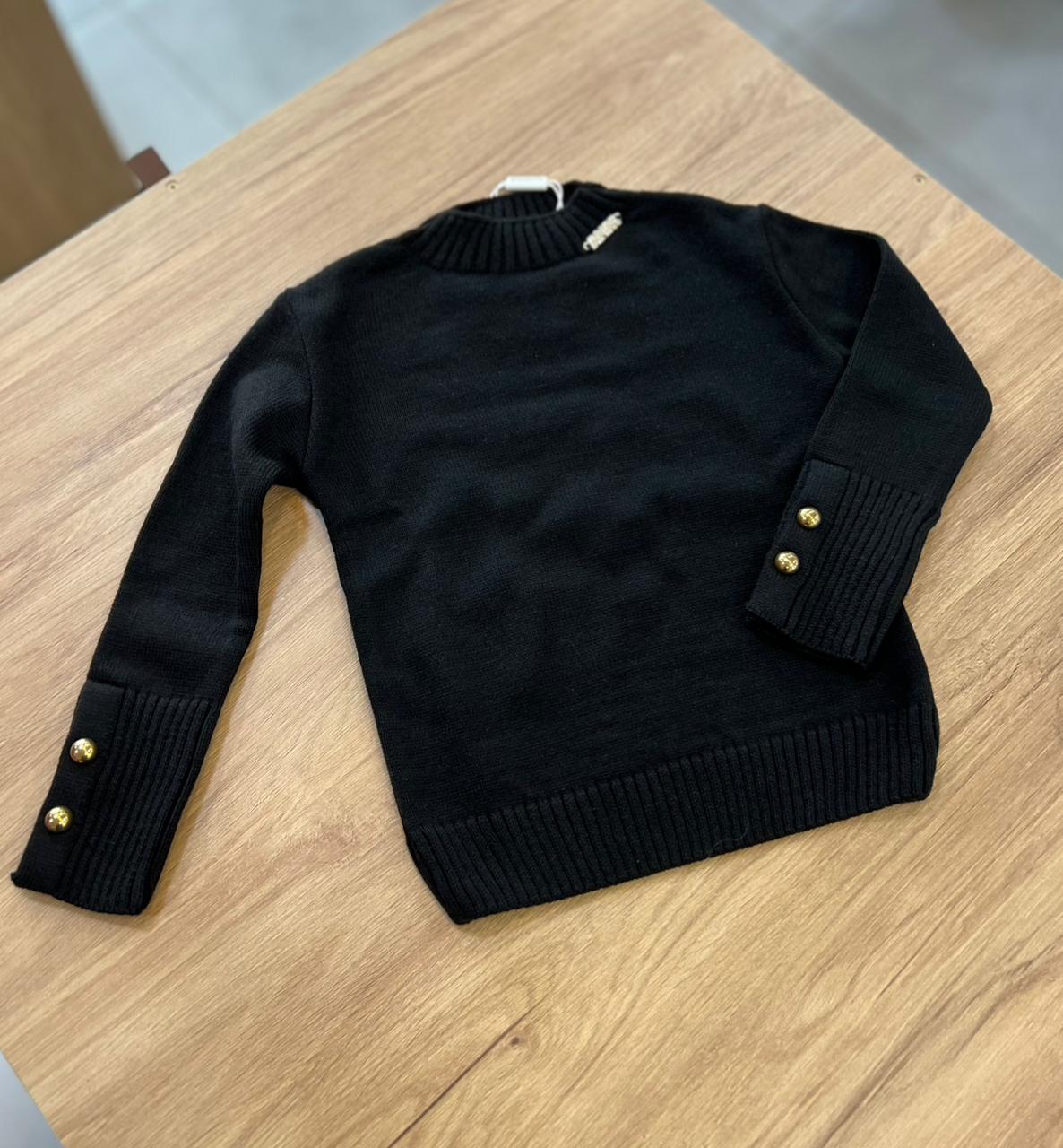 BLUSA MANGA LONGA PINGENTE ANM STRASS TRICO TRICOT MENINA ANIMÊ - PRETO