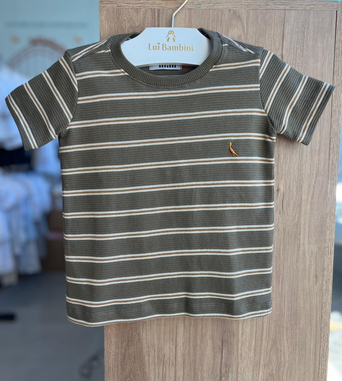 CAMISETA MANGA CURTA TEXTURA LISTRAS MINIMALISTA PIICA PAU BORDADO MENINO RESERVA MINI - VERDE