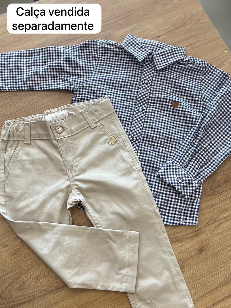 CAMISA MANGA LONGA MAQUINETADO XADREZ BOTÕES MINIMALISTA MENINO ANJOS BABY - MARINHO