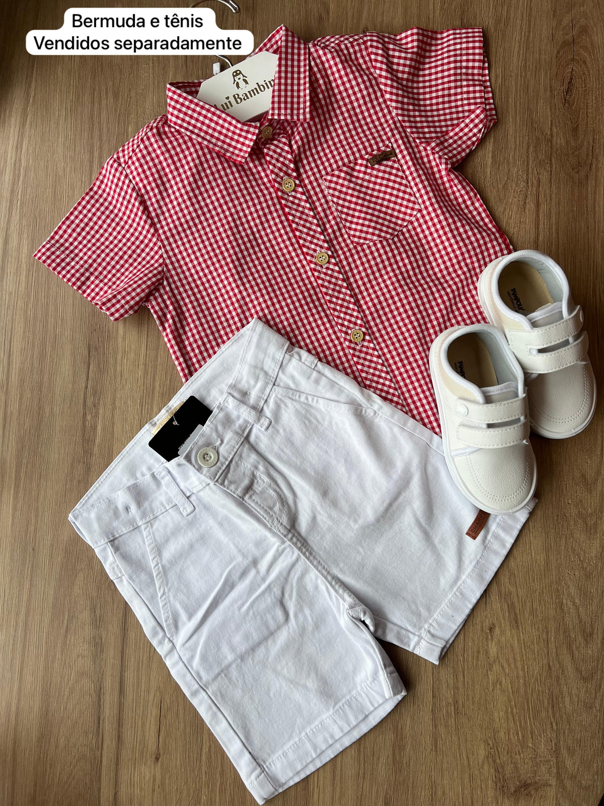 CAMISA XADREZ MANGA CURTA NATAL COM BOLSO MENINO BARBARA KIDS - VERMELHO