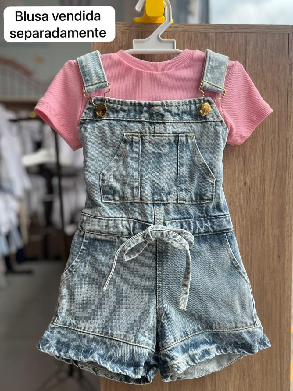 MACACÃO ALÇA AJUSTE BOTÕES BOLSO AMARRAÇÃO CINTURA MENINA LUI BAMBINI - JEANS