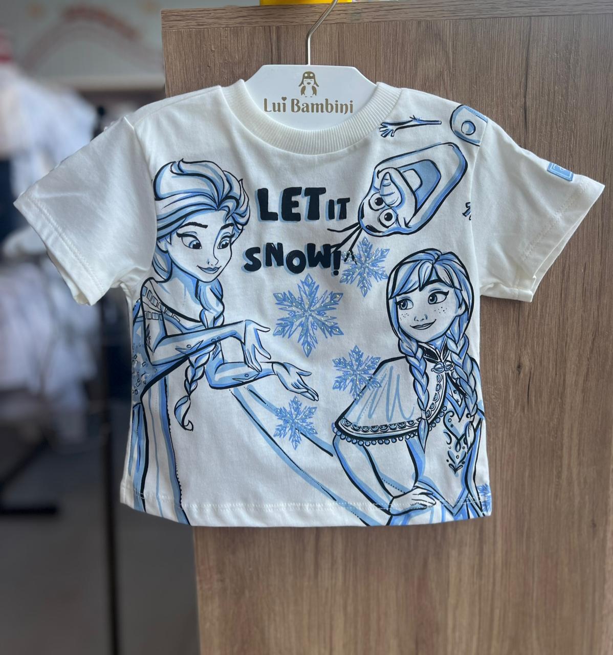 CAMISETA MANGA CURTA ELSA E ANA FROZEN FRIENDS FLOCO DE NEVE STRASS MENINA BIMBI - OFF