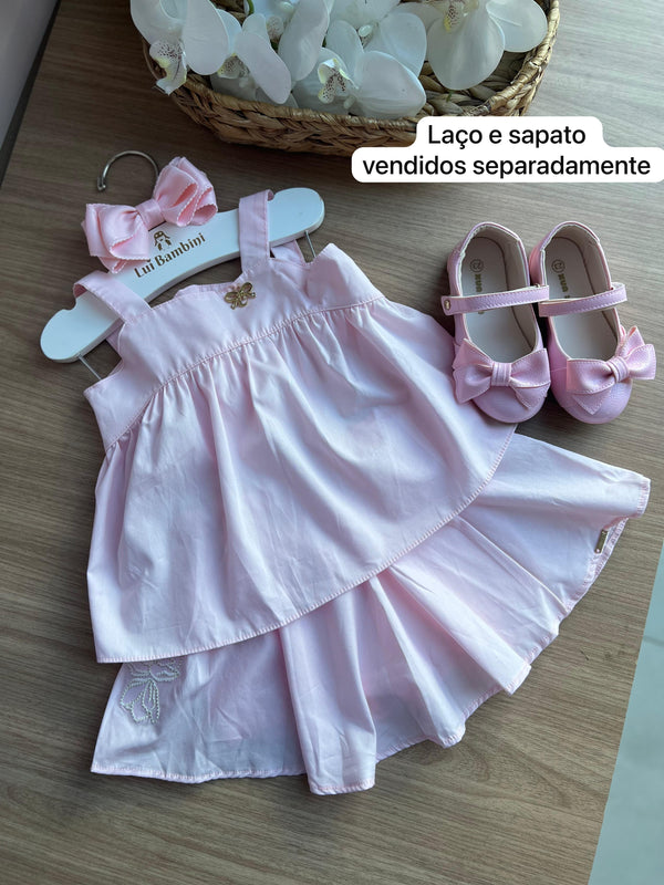 CONJUNTO BLUSA ALÇA PINGENTE DOURADO E SAIA FLOR BORDADA TRICOLINE MENINA CHARPEY