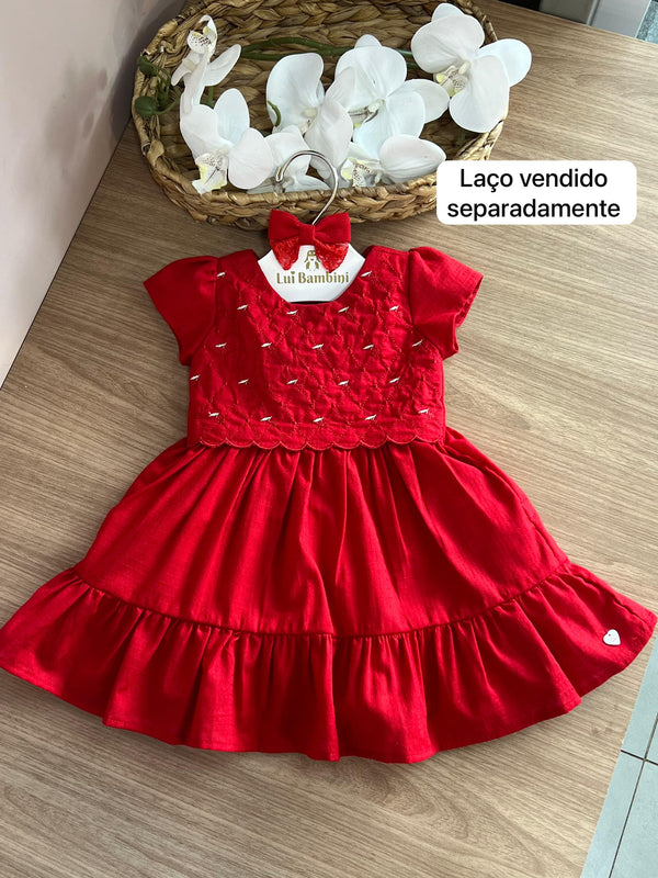 VESTIDO MANGA CURTA COM SOBREPOSIÇÃO BORDADO XADREZ QUADRICULADO MAQUINETADO COM ZÍPER COSTAS MENINA ANJOS BABY