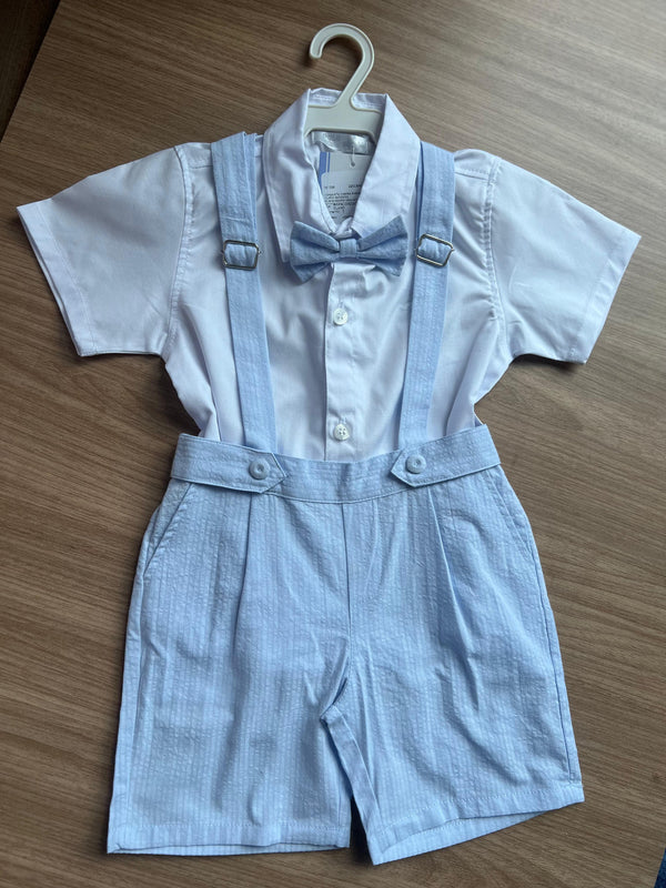 CONJUNTO CAMISA MANGA CURTA BATIZADO SUSPENSORIO GRAVATA BORBOLETA E BERMUDA MENINO POLO INFANTI