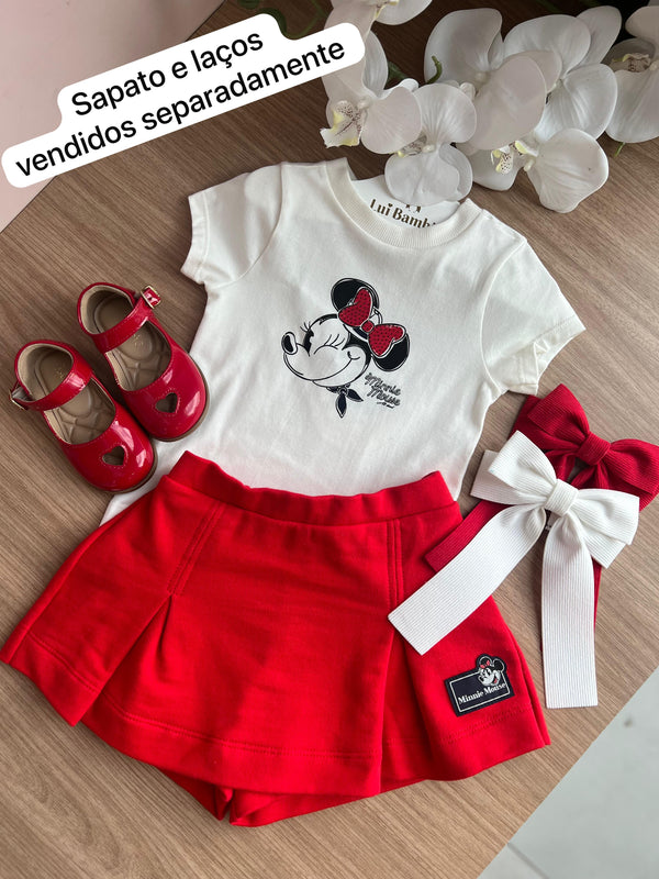 CONJUNTO BLUSA MANGA CURTA MINNIE DISNEY E SAIA SHORT MENINA ANIME