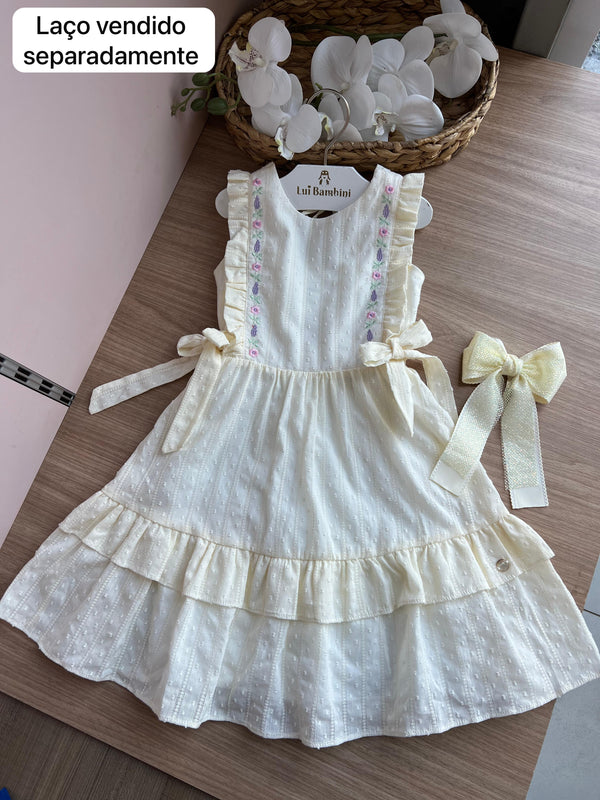 VESTIDO REGATA PIPOQUINHA FLORES BORDADAS CINTO AMARRAÇÃO ZÍPER COSTAS MENINA PETIT CHERIE