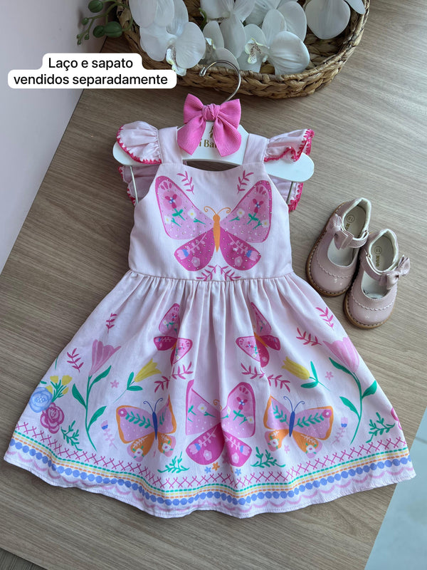 VESTIDO ALÇA MANGA BORDADA BORBOLETAS E STRASS COM FECHAMENTO NAS COSTAS MENINA MON SUCRÉ