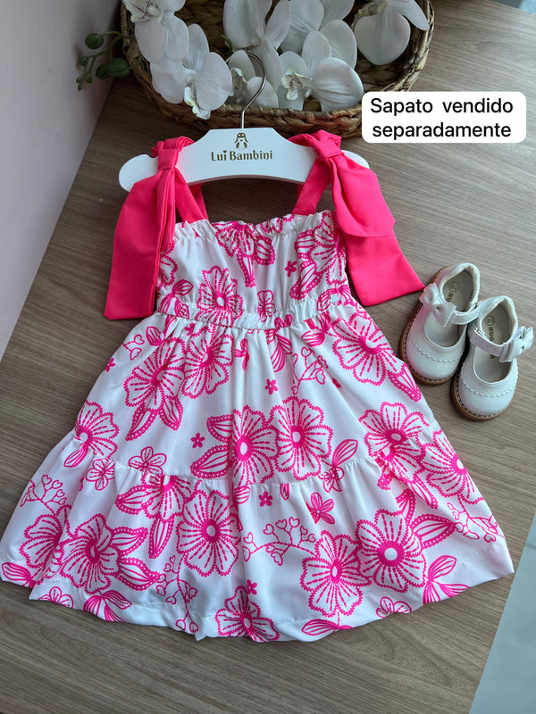 VESTIDO ALÇA LAÇO FLORAL ELÁSTICO MENINA MON SUCRÉ