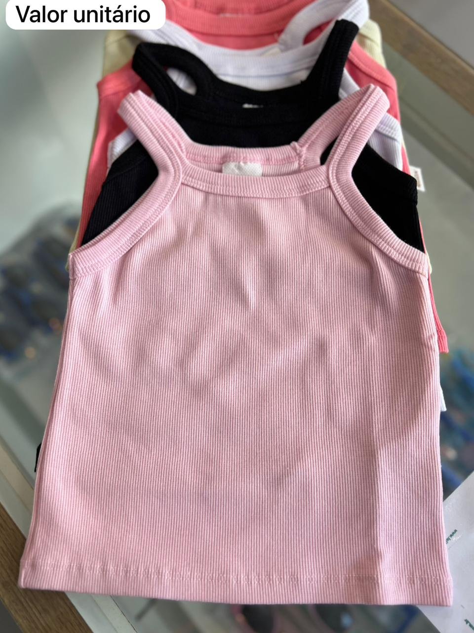BLUSA ALÇA REGATA CANELADA LISA BÁSICO MENINA ELIAN - ROSA CLARO