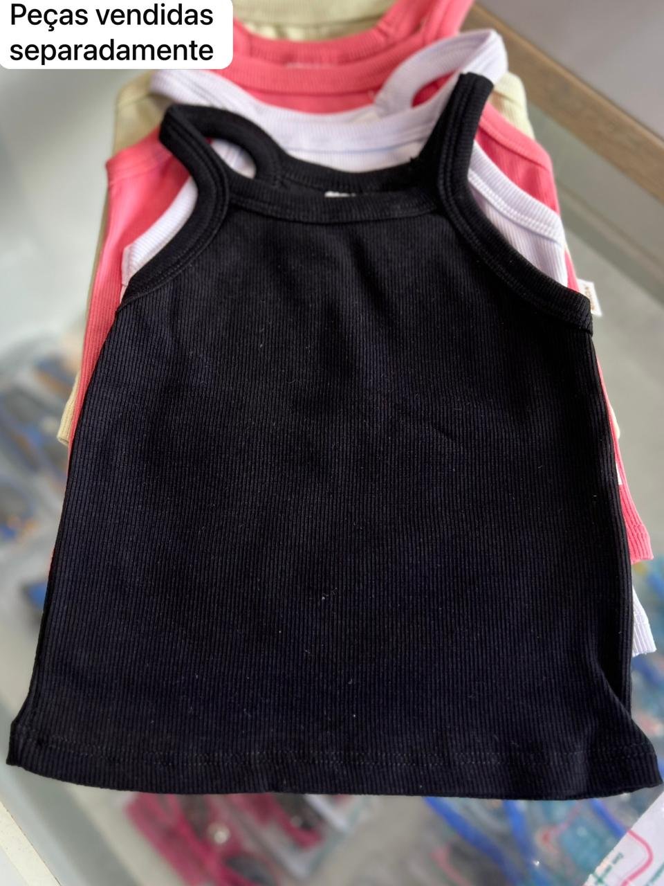 BLUSA ALÇA REGATA CANELADA LISA BÁSICO MENINA ELIAN - PRETO