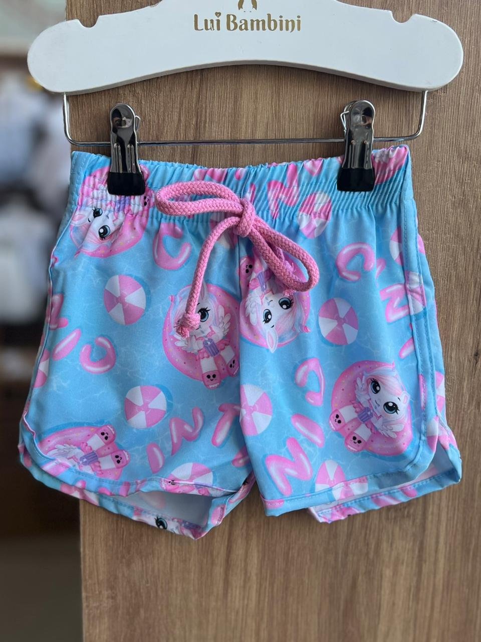 SHORT CORDÃO FIXO PRAIA UNICORNIO NYLON MENINA CINTI - AZUL