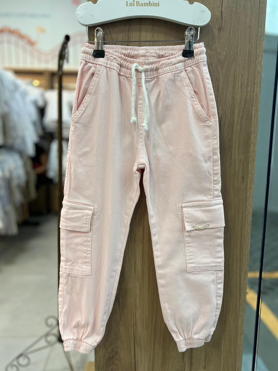 CALÇA CADARÇO ELÁSTICO JOGGER CARGO SARJA COMFORT MENINA HAVE FUN - ROSA CLARO