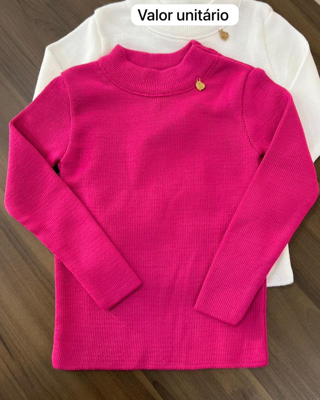 BLUSA MANGA LONGA TRICOT BÁSICA LISA PINGENTE CORAÇÃO MENINA BIMBI - PINK