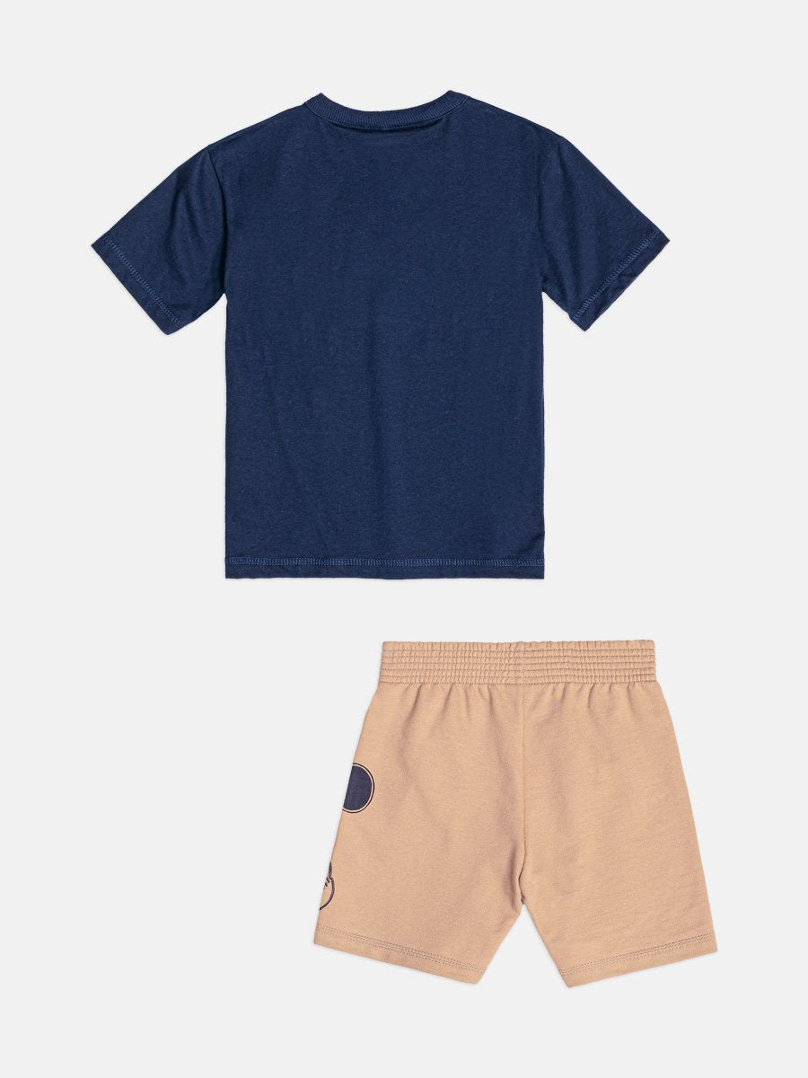 CONJUNTO CAMISETA MANGA CURTA PATCH MICKEY BEISEBOL E BERMUDA MENINO YOUCCIE - MARINHO/BEGE