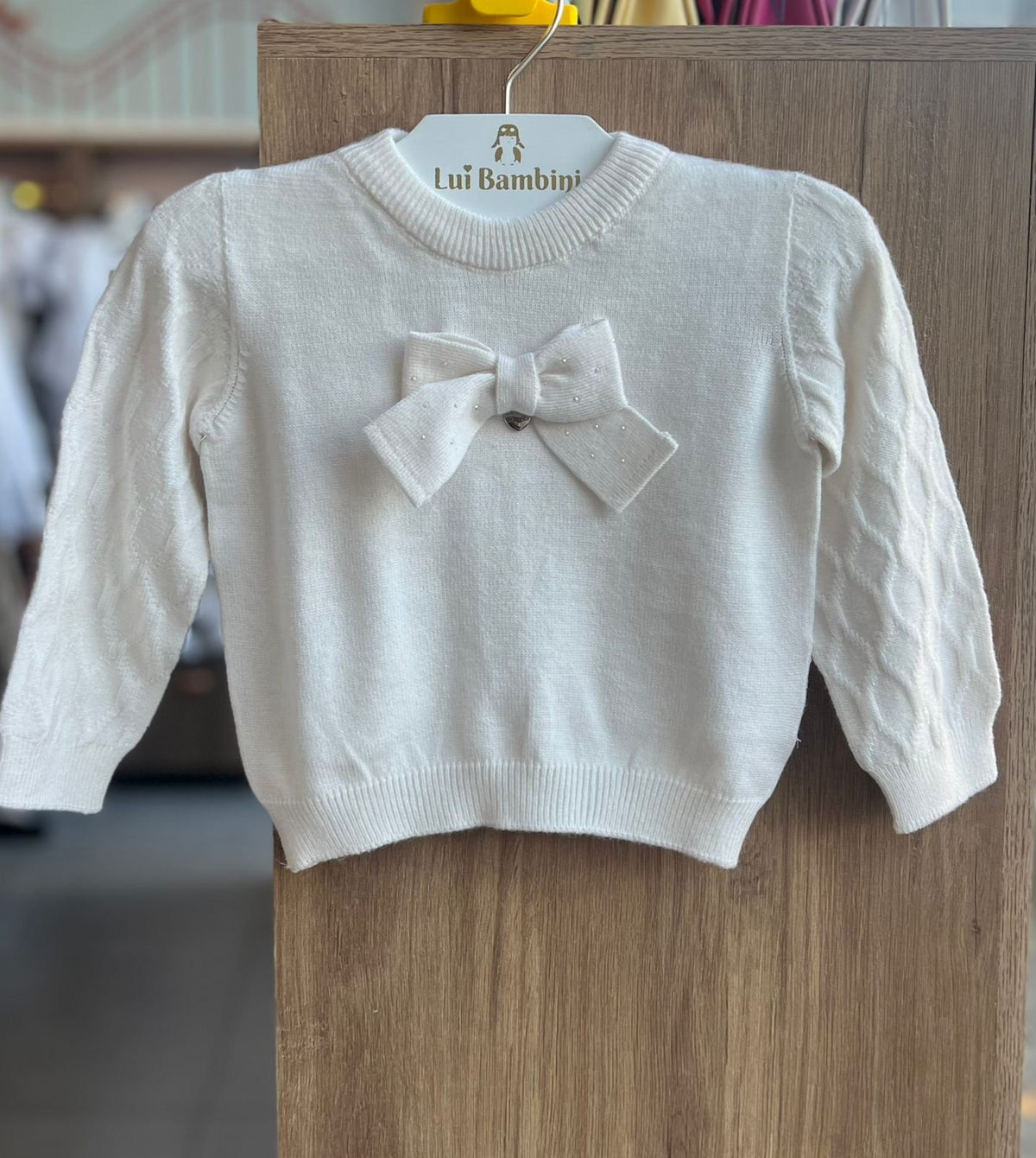 SUÉTER BLUSÃO MANGA LONGA TRICO TRICOT LAÇO STRASS MENINA INFANTI - OFF