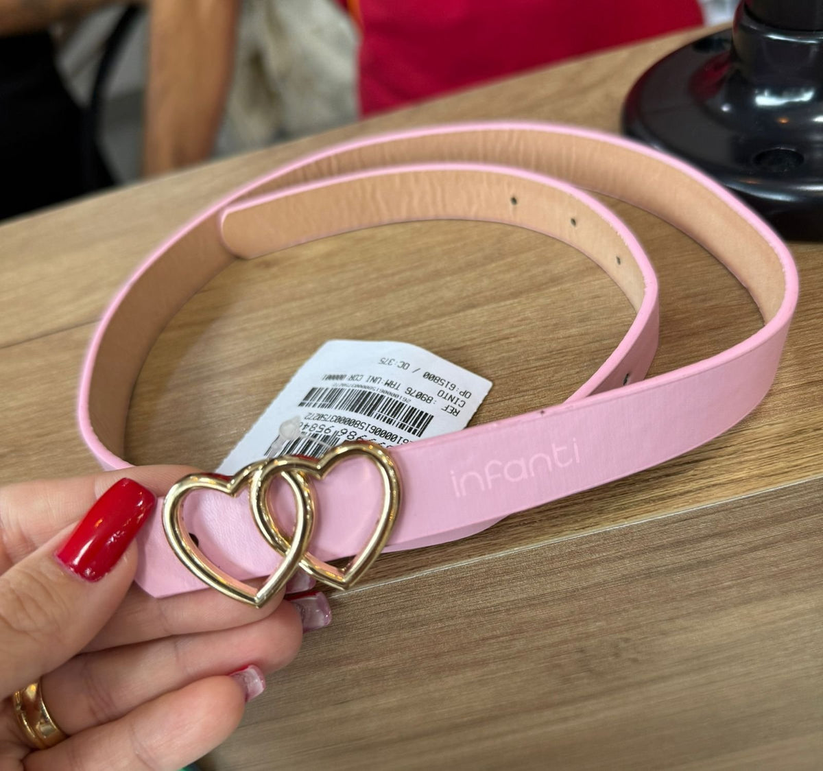 CINTO FIVELA METÁLICO ENCAIXE CORAÇÕES MENINA INFANTI - ROSA