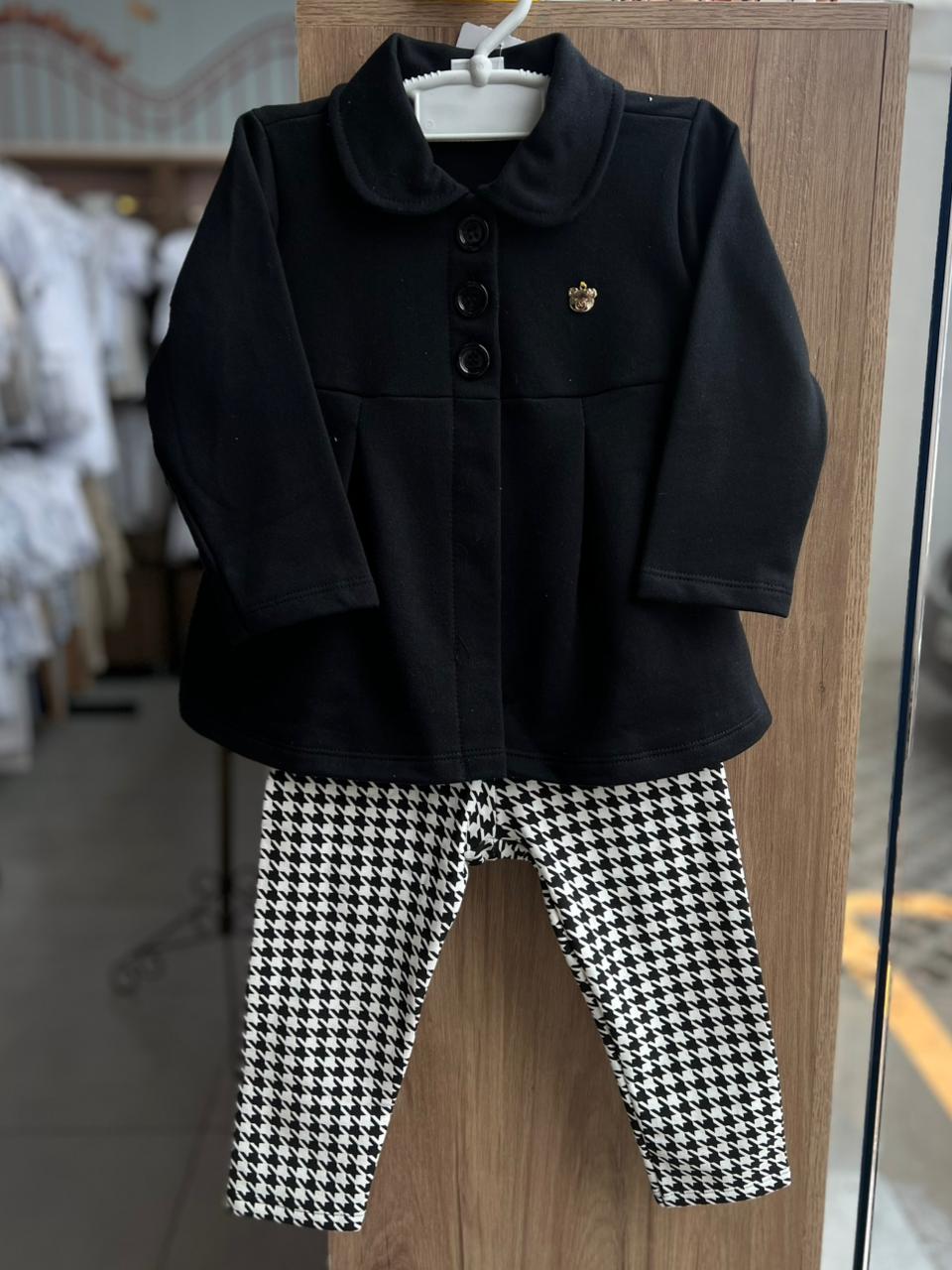 CONJUNTO CASACO MANGA LONGA BOTÕES E CALÇA MENINA PULLA BULLA - PRETO