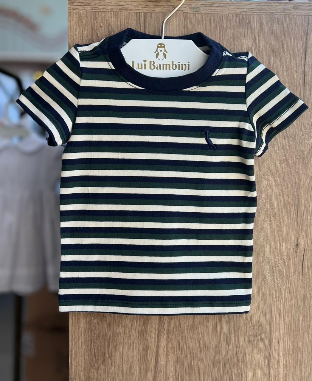 CAMISETA MANGA CURTA LISTRADO FC MINIMALISTA PICA PAU BORDADO MENINO RESERVA MINI - MARINHO/VERDE