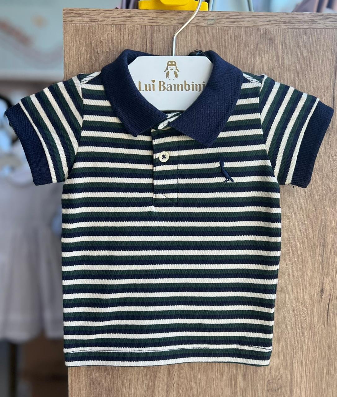 CAMISETA MANGA CURTA POLO LISTRADO PIQUET CLUB MENINO RESERVA MINI - VERDE/MARINHO