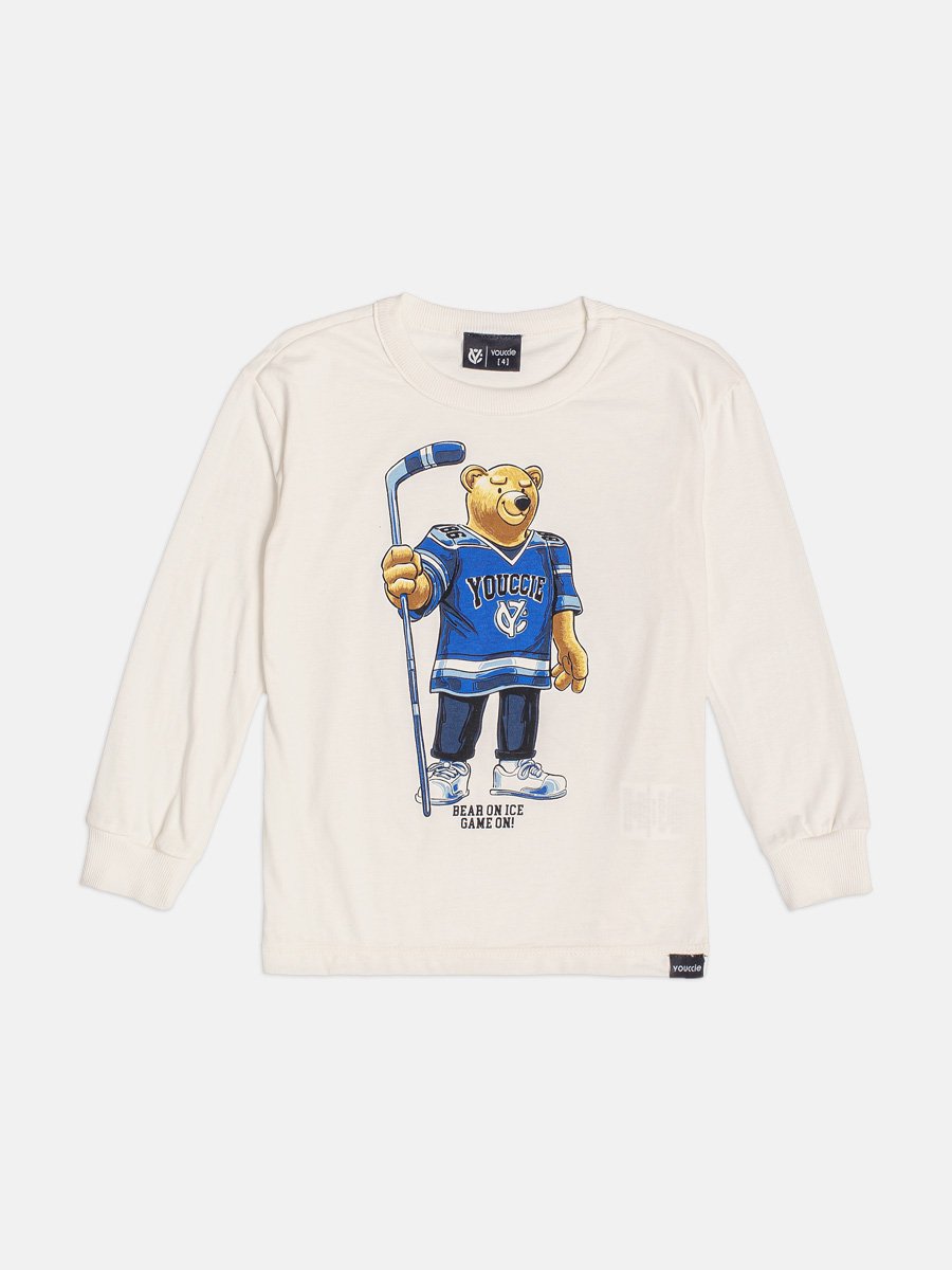 CAMISETA MANGA LONGA URSO HOQUEI GAME ON MENINO YOUCCIE - OFF