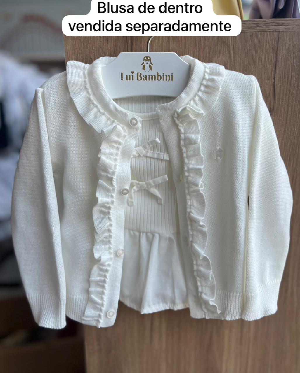 CASACO MANGA LONGA BOTÕES TRICOT TRICO BABADO MENINA ANJOS BABY - OFF