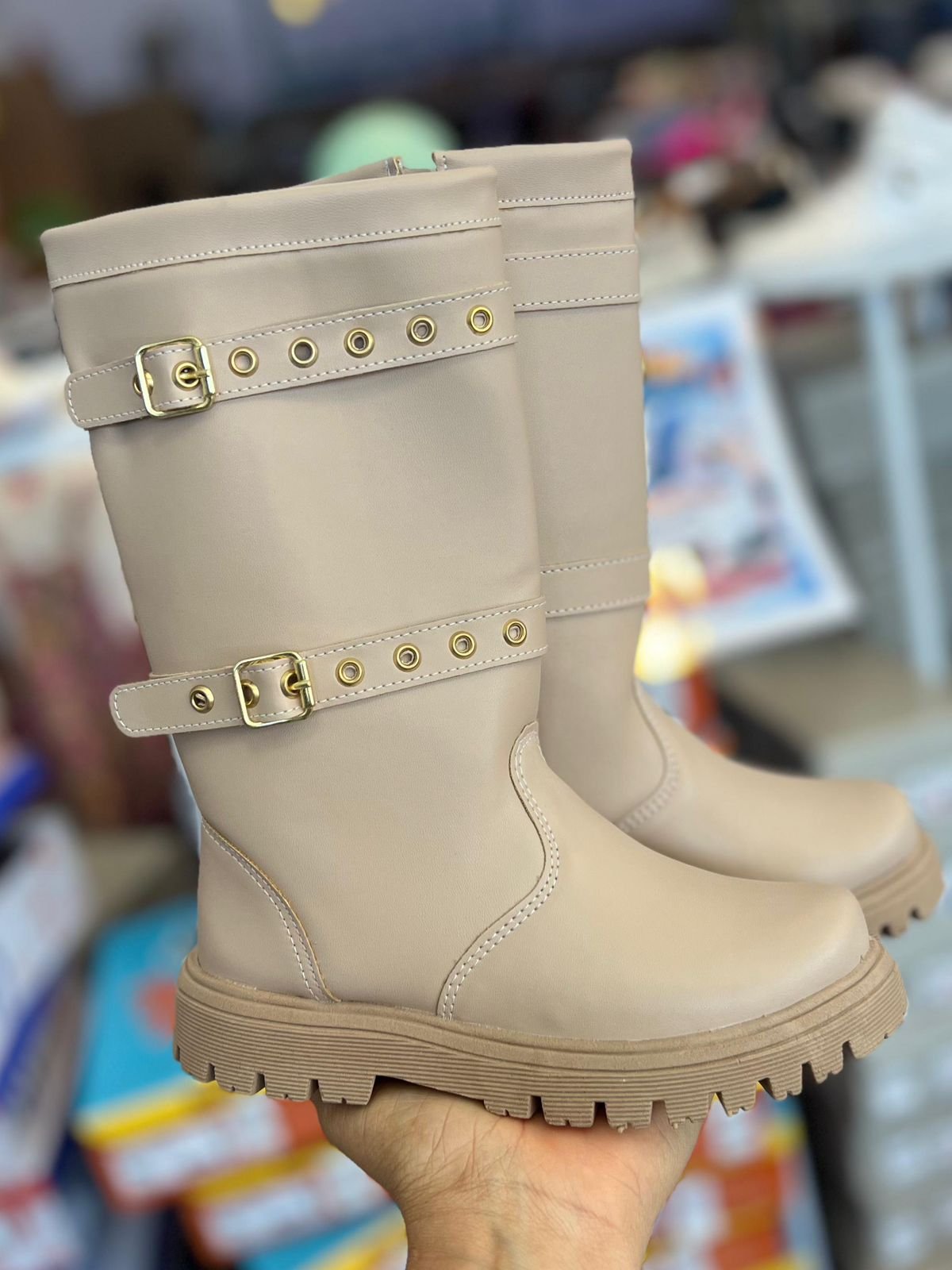BOTA GLOSS FIVELA AJUSTÁVEL BOIADEIRA COWGIRL MENINA UNIPASSO - BEGE